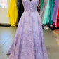 A-line Spaghetti Straps V Neck Prom Dress,Lavender Graduation Dress Y1002