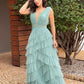 Elegant A-line Deep V Neck Tulle Prom Dress,Reception Dress Y1066