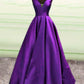 Elegant V Neck Purple Satin Long Prom Dress,Formal Gown Y1080