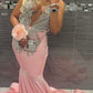 Elegant Deep V Neck Mermaid Evening Dress, Pink Prom Dress For Black Girls  Y797