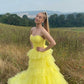 A-line yellow strapless layered tulle prom dress Y1045
