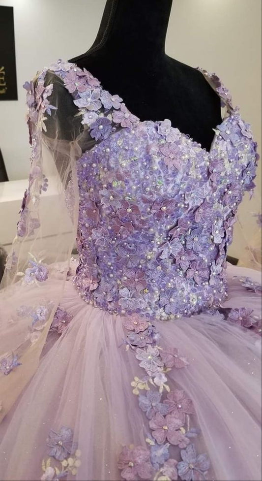 Vintage Ball Gown Lavender Lace Tulle Sweet 16 Dress Y809