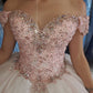 Blush Pink Puffy Sweet 16 Off Shoulder Ball Gowns Sixteen Beaded Crystal Light Pink Tulle Quinceanera Dress Princess Prom Dresses S27021