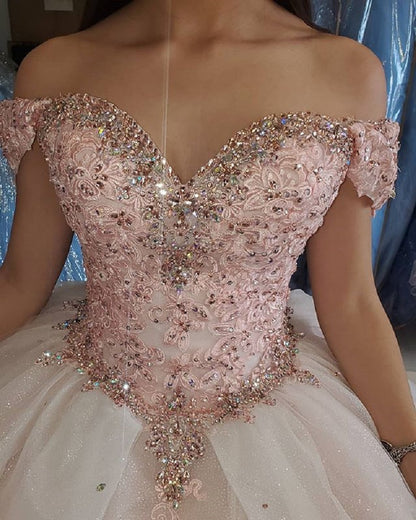 Blush Pink Puffy Sweet 16 Off Shoulder Ball Gowns Sixteen Beaded Cryst Simplepromdress Blush Pink Puffy Sweet 16 Off Shoulder Ball Gowns Sixteen Beaded Cryst Simplepromdress