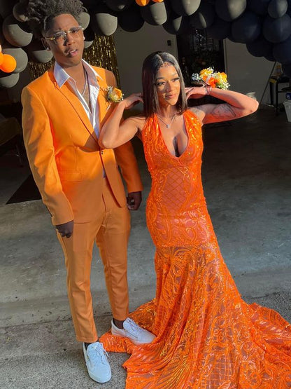 Sexy Orange Sequins Long Prom Dress For Black Girls,New Arrival Prom Dress  Y1437