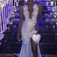 Sparkly Silver Mermaid Evening Dress Black Girls Prom Dress Y1706