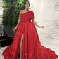 new 2023 red one shoulder high slit tulle prom dresses Y1674