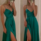 Classic A-line Spaghetti Straps Green Satin Prom Dress,Graduation Dress Y1701
