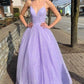 Sparkle Lilac Long Prom Dresses A-line V-neck Formal Dress Y1742