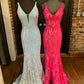 Hot Pink Prom Dress Long Fitted Mermaid Sequin Pageant Gown Y1711