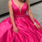 A Line V Neck Fuchsia Long Prom Dresses,Graduation Dress Y1671