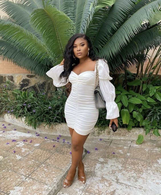 White Independent Stand Square Neck Short Skirt Petal Sleeve Drape Dre Simplepromdress White Independent Stand Square Neck Short Skirt Petal Sleeve Drape Dre Simplepromdress