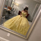 Yellow Off The Shoulder Quinceanera Dress Tulle Appliques Ball Gown Y658