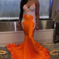 Sexy Orange Mermaid Evening Dresses With Appliques Y549