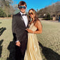 A-line V Neck Yellow Prom Dress Junior Prom Dress Graduation Dress Y614