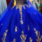 Royal Blue Tulle Ball Gown With Gold Lace Sweet 16 Dress Y530