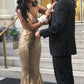 Mermaid Sequined V-neck Floor-Length Sleeveless Prom Dresses Y557