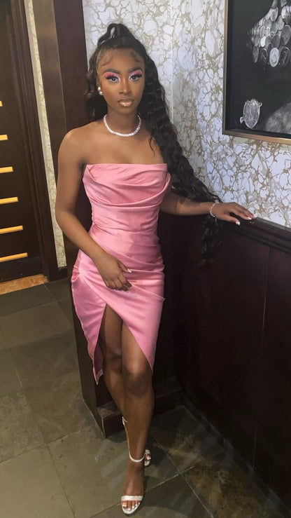 Pink 19th Birthday Dress Outfit Black Girl,Lovely Pink Strapless Homec Simplepromdress Pink 19th Birthday Dress Outfit Black Girl,Lovely Pink Strapless Homec Simplepromdress