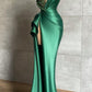 Plunging V-Neck Beads Long Formal Evening Dress Emerald Green Evening Gown High Split Y596