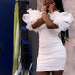 Ruffle Off Shoulder Butterfly Sleeve Bodycon Dress 18th Birthday Outfit White Short Homecoming Dress Y648
