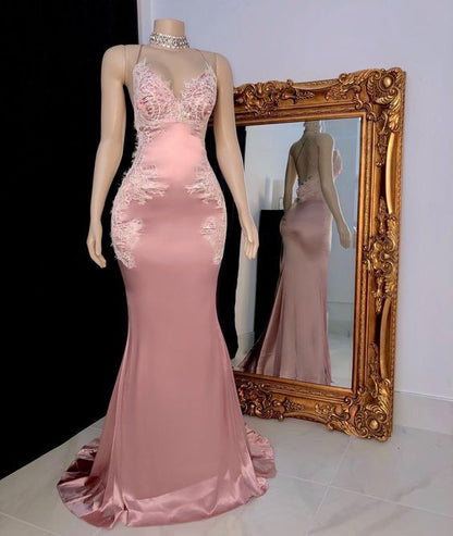 Pink mermaid long prom dress, evening dress Y553