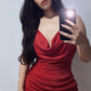 Glitter Red Mini Homecoming Dress,Spaghetti Straps Graduation Dresses Y629