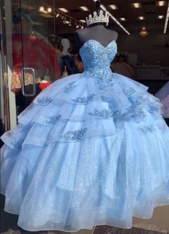 Puffy Ball Gown, Blue Tulle Princess Dresses,Blue Quinceanera Dress Y528