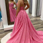 Hot Pink A-line Lace Appliques Prom Dress Y654