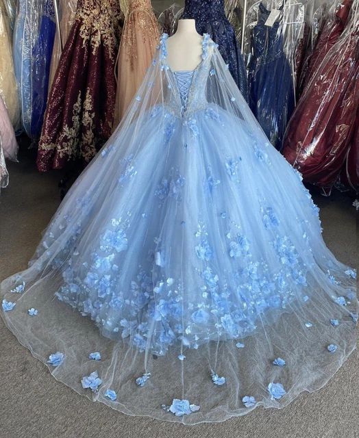 Blue flowers  tulle ball gown , chic prom dress S26907