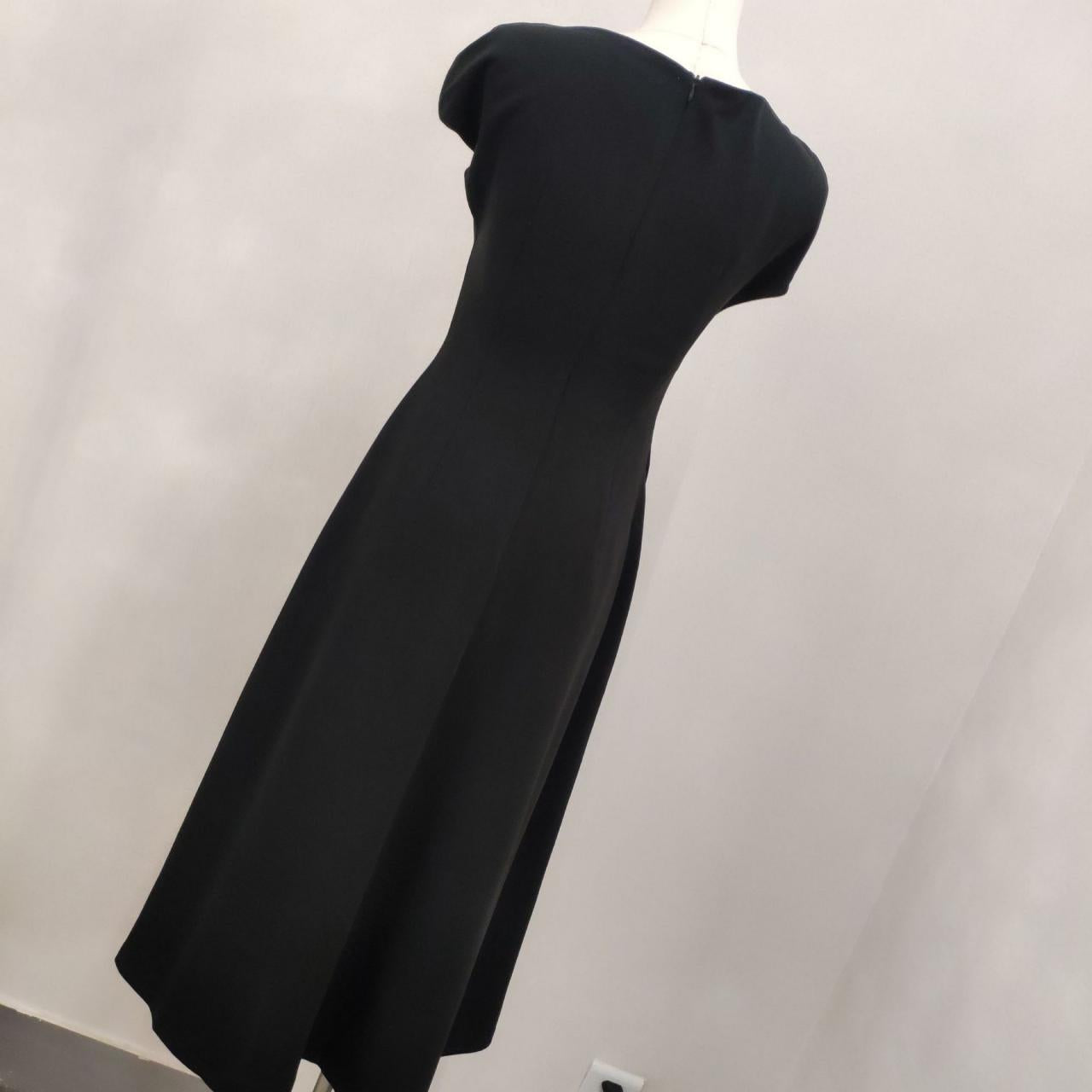 Black, pearl button-down, elegant half-sleeve prom dress, vintage dress Y1360