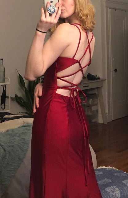Spaghetti Straps Burgundy Mermaid Long Prom Dress S20254