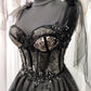 Sparkly black prom dress night corset neckline fairy tale tulle princess bride bridal gothic dark queen night alternative bride S21673