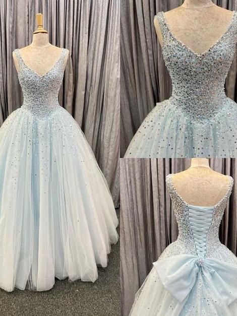 Princess Light Blue Tulle Ball Gown prom dress S26929