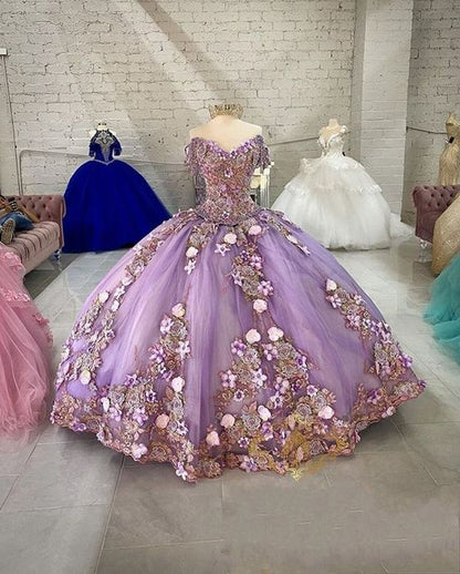 Lavender Off Shoulder Beads Quinceanera Dresses Ball Gown Sweet 16 Yea –  Simplepromdress