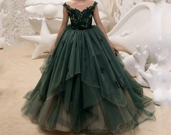 Emerald green lace tulle ball gown formal dress for special occasion S26994