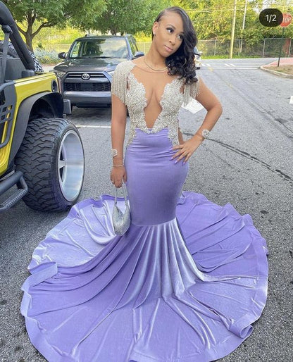 Shinning purple mermaid prom dress with train S26237