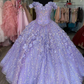 Lavender Off Shoulder Ball Dresses Quinceanera Dress Sweet 16 Dresses 3D Floral Lace Appliques Y500