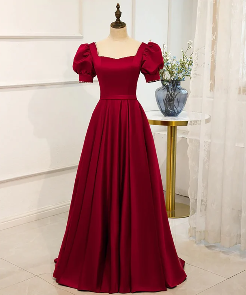 Red Puff Sleeve Prom Dress / Red Bridesmaid Dress / Victorian Dress Y1 – Simplepromdress