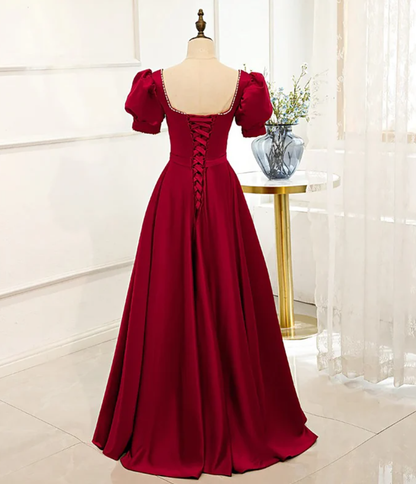 Red Puff Sleeve Prom Dress / Red Bridesmaid Dress / Victorian Dress Y1180