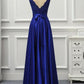 Custom Made Royal Blue Lace A Line Long Prom Dresses Cheap Prom Party Gowns ,Sexy Prom Gowns  Y1194