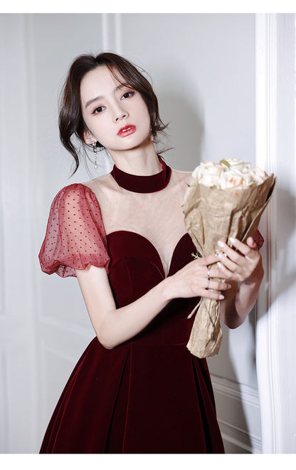 High neck prom dress,elegant party dress,velvet dress,custom made Y1181