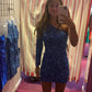 Shiny One Sleeve Sequins Short Homecoming Dress,Party Dress Y1199