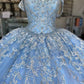Winter Wonderland Blue Ball Gown Quinceanera Dress Blue Tulle Lace Ball Gown Y674