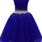 Charming Royal Blue Tulle Party Dress, Beaded Short Homecoming Dress Y675